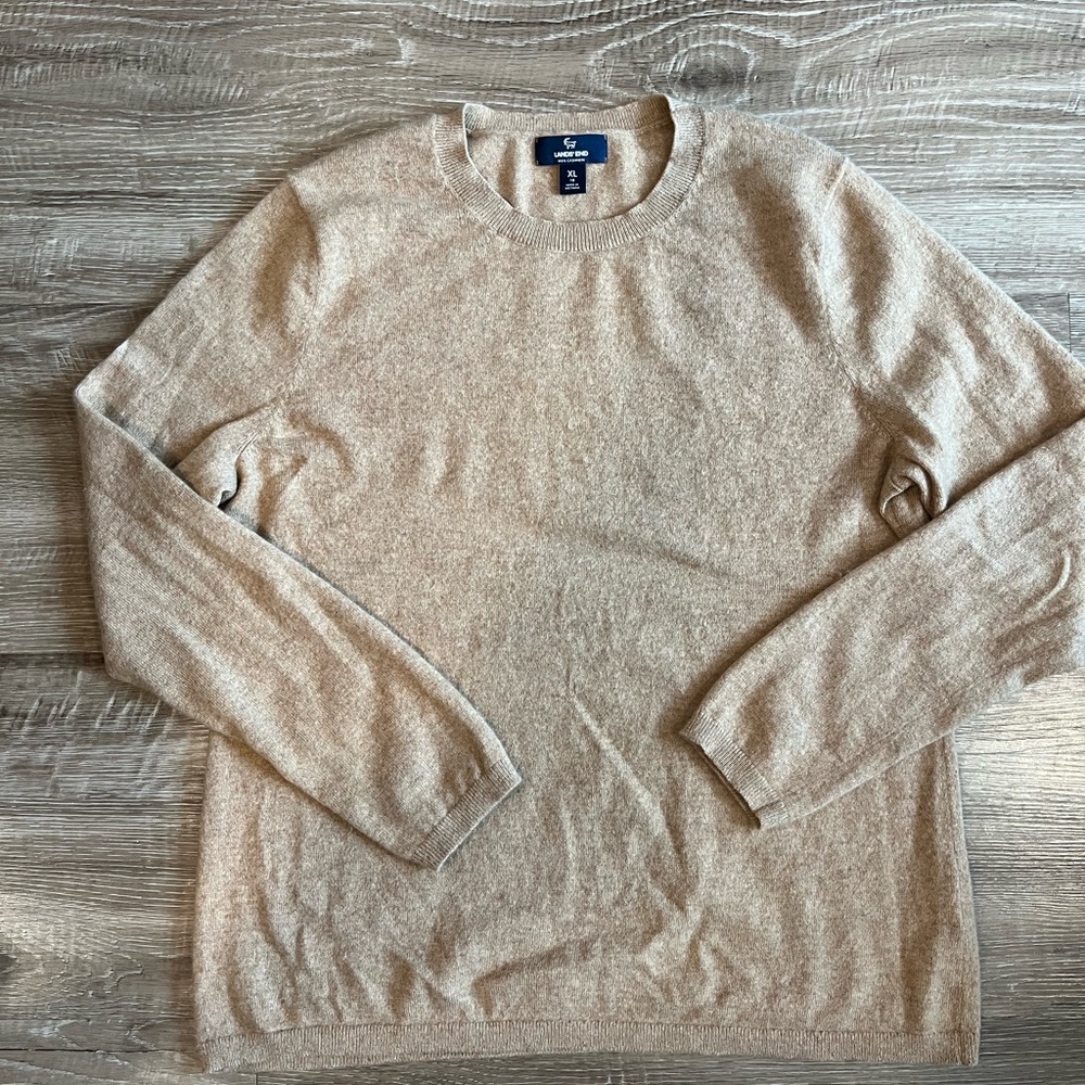 Lands’ End Women’s XL Tan 100% Cashmere Crew Neck Sweater